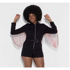 Target Pride Belted Festival Fringe Romper Black Womens Large L - NEW